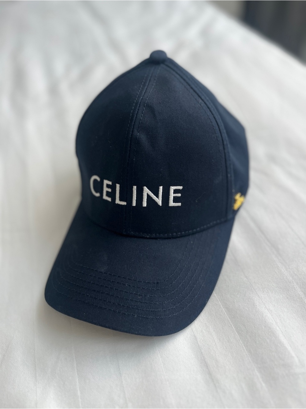 CELINE Navy Blue Cotton Baseball Cap White Embroidered Logo Size M Adjustable